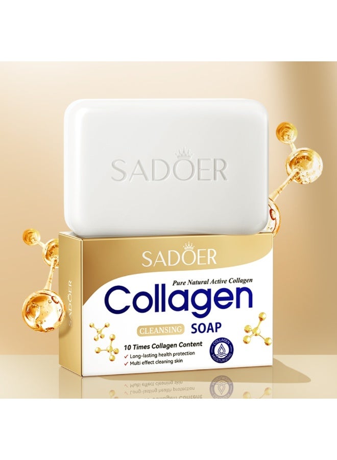 SADOER Collagen Soap for Face & Body 100G, Cleansing Soap with 10X Active Collagen for Moisturizing Hydrating Nourishing Smooth Skin, Cleansing Soap for Facial & Body use - Image 2